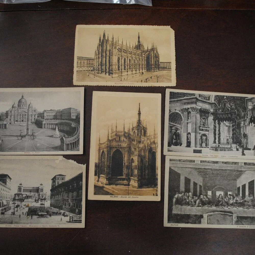 Vintage Lot of 7 1920s-30s Rome & Milano, Italy Postcards Scrapbook Crafts